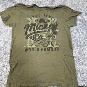 Disney Men’s T-Shirt Size S Olive Mickey Mouse World Famous EST 1928 Tee Shirt